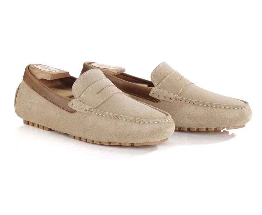 Mocassin été homme Velours Beige Bordure Châtaigne - FERGUSON