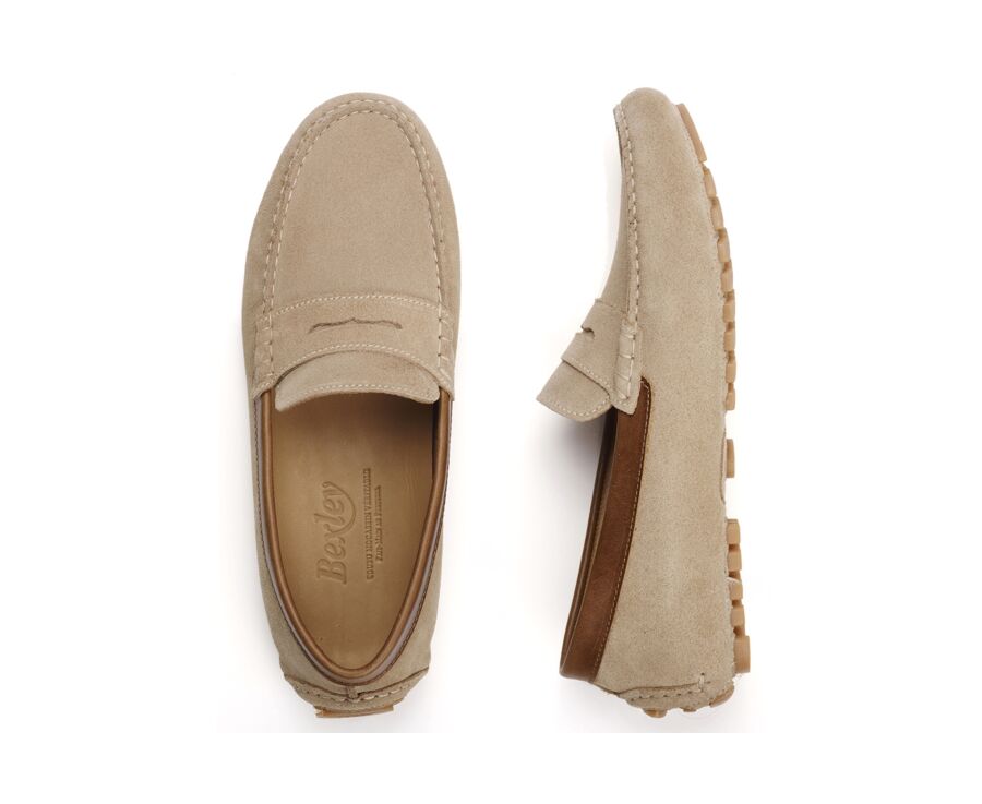 Mocassin été homme Velours Beige Bordure Châtaigne - FERGUSON