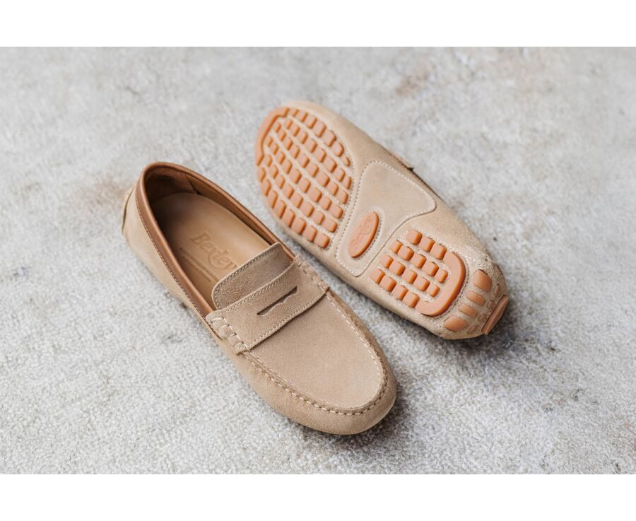 Mocassin été homme Velours Beige Bordure Châtaigne - FERGUSON