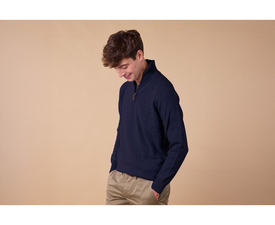 Pull col zippé homme laine Navy - KENNETH
