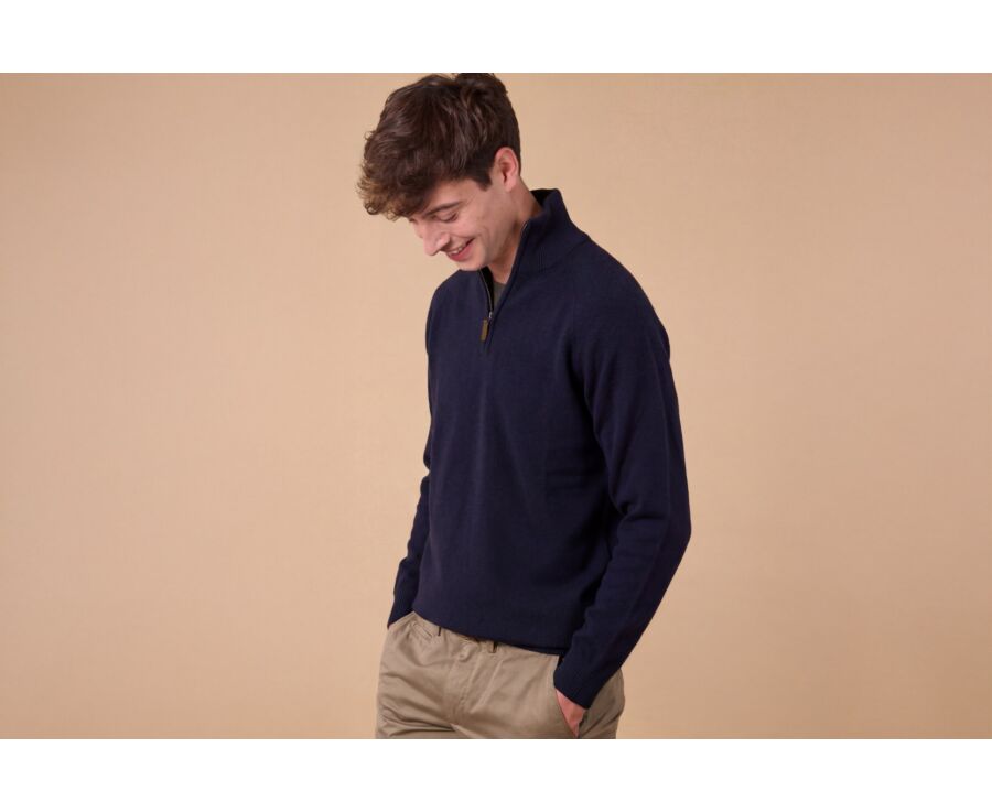 Pull col zippé homme laine Navy - KENNETH