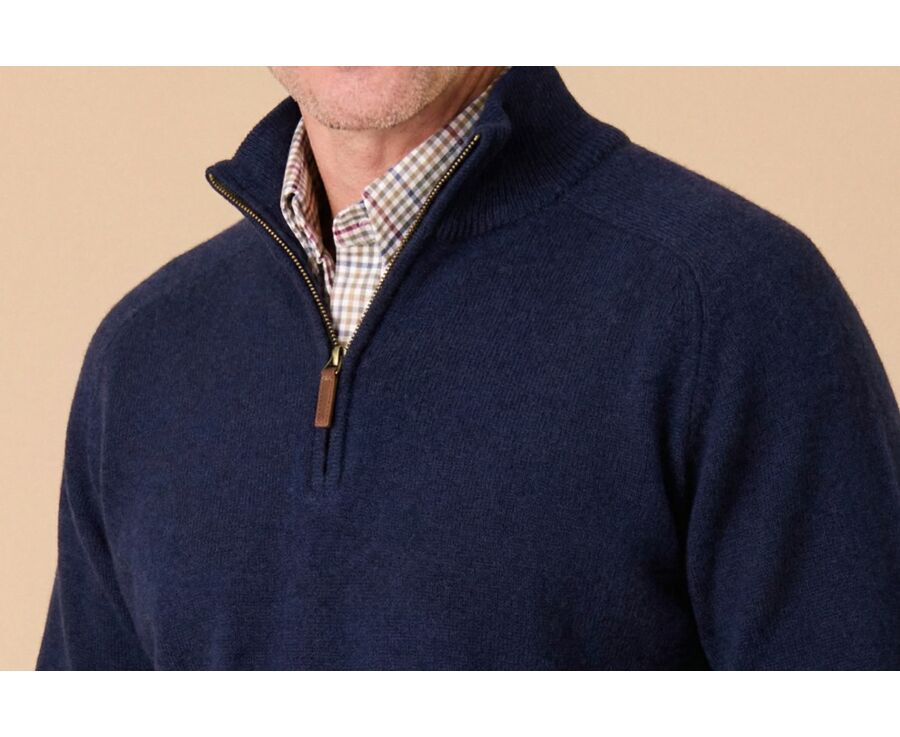 Pull col zippé homme laine Navy - KENNETH
