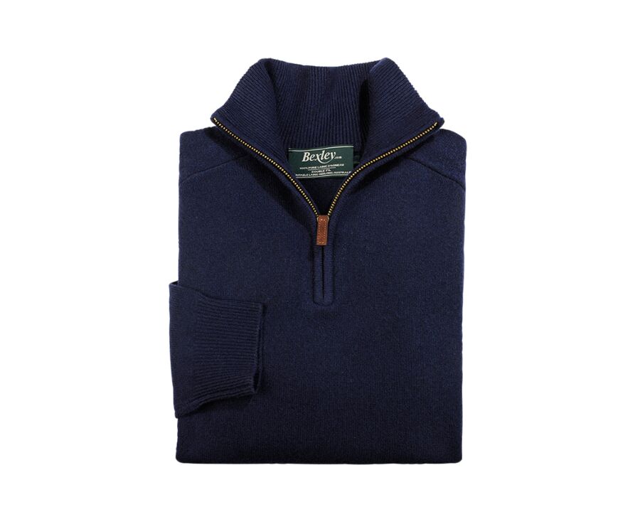 Pull col zippé homme laine Navy - KENNETH