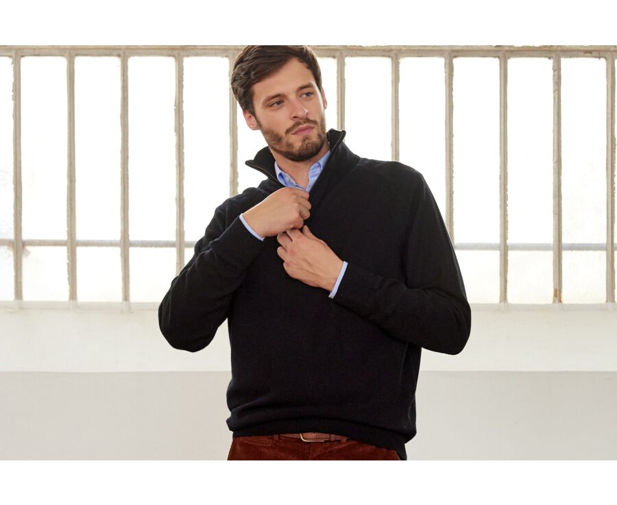 Pull homme laine col zippé Noir - KENNETH