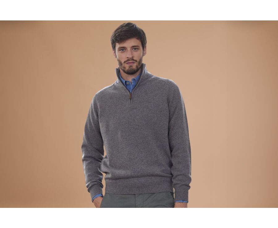 Pull col zippé homme laine Gris Chiné - KENNETH