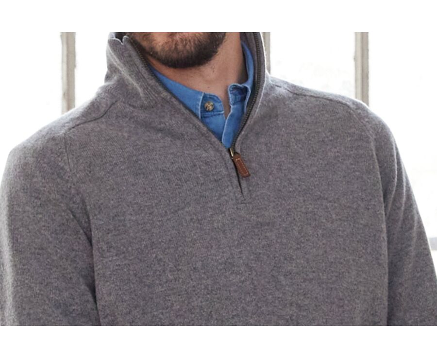 Pull col zippé homme laine Gris Chiné - KENNETH