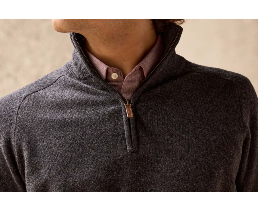 Pull homme laine col zippé Gris Anthracite Chiné - KENNETH