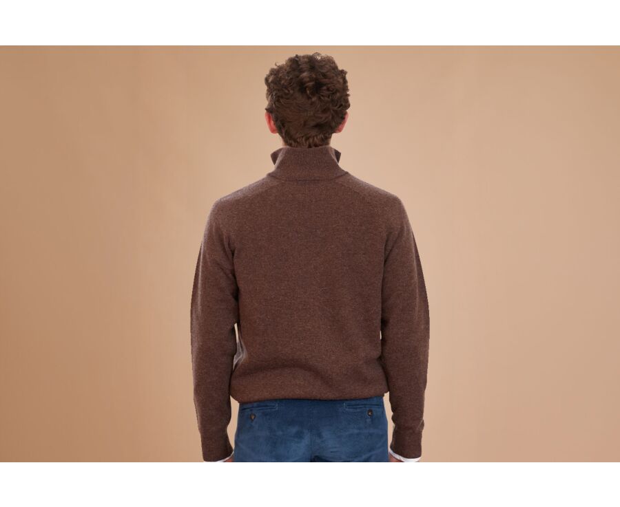 Pull col zippé homme laine Chocolat Chiné - KENNETH