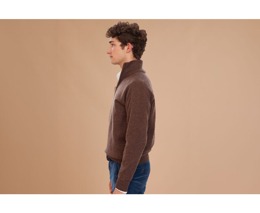 Pull col zippé homme laine Chocolat Chiné - KENNETH