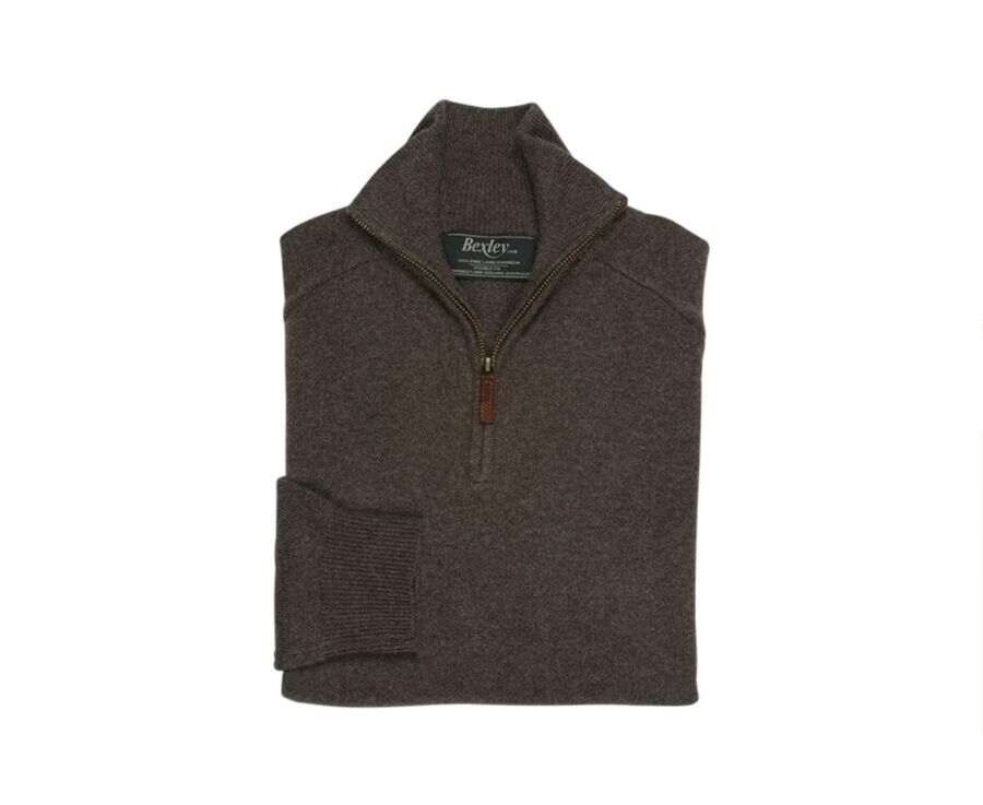 Pull col zippé homme laine Chocolat Chiné - KENNETH