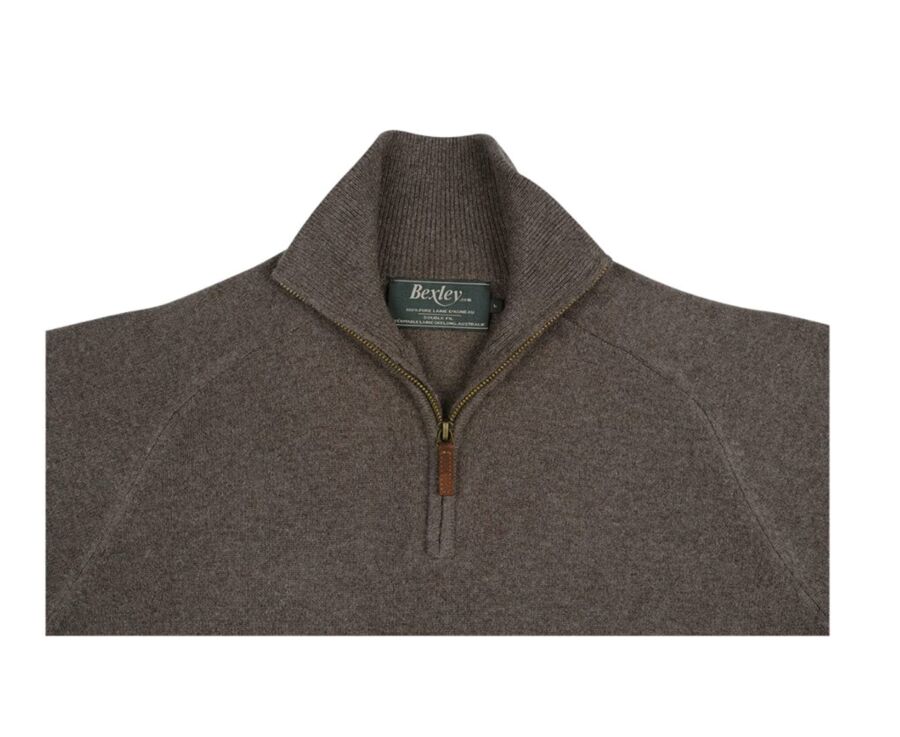 Pull col zippé homme laine Chocolat Chiné - KENNETH