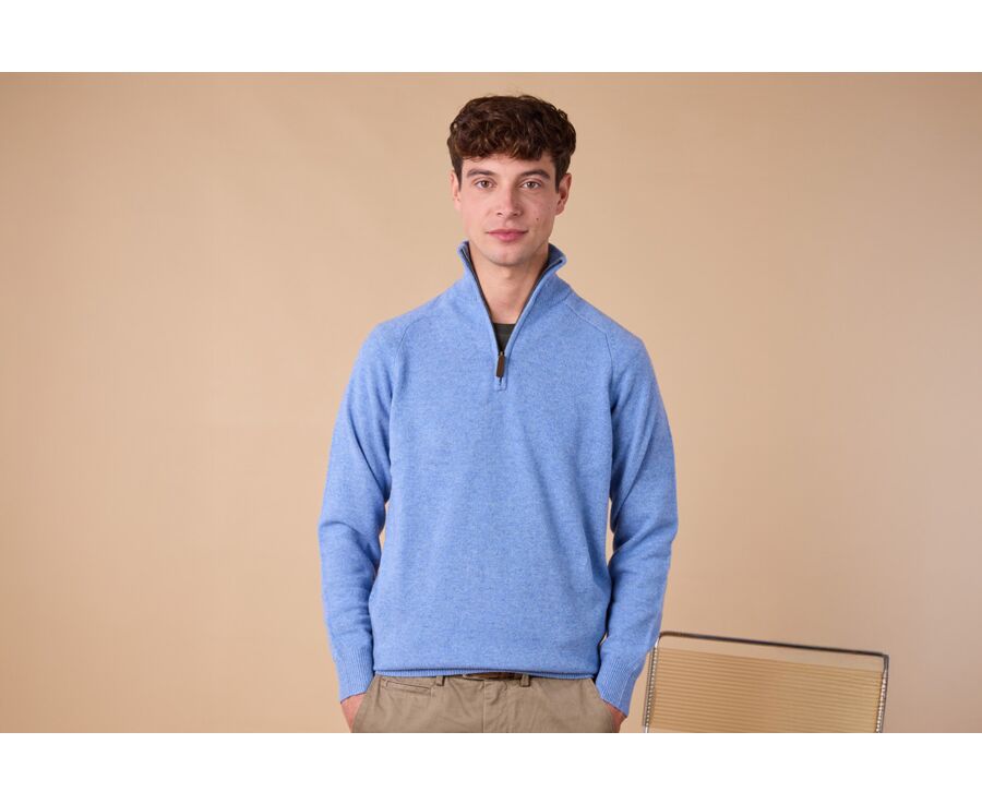 Pull col zippé homme Bleu Chiné - KENNETH