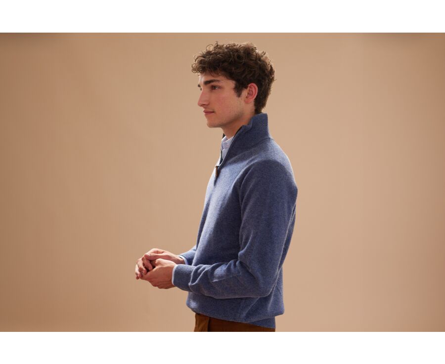 Pull homme laine col zippé Bleu Foncé Chiné - KENNETH