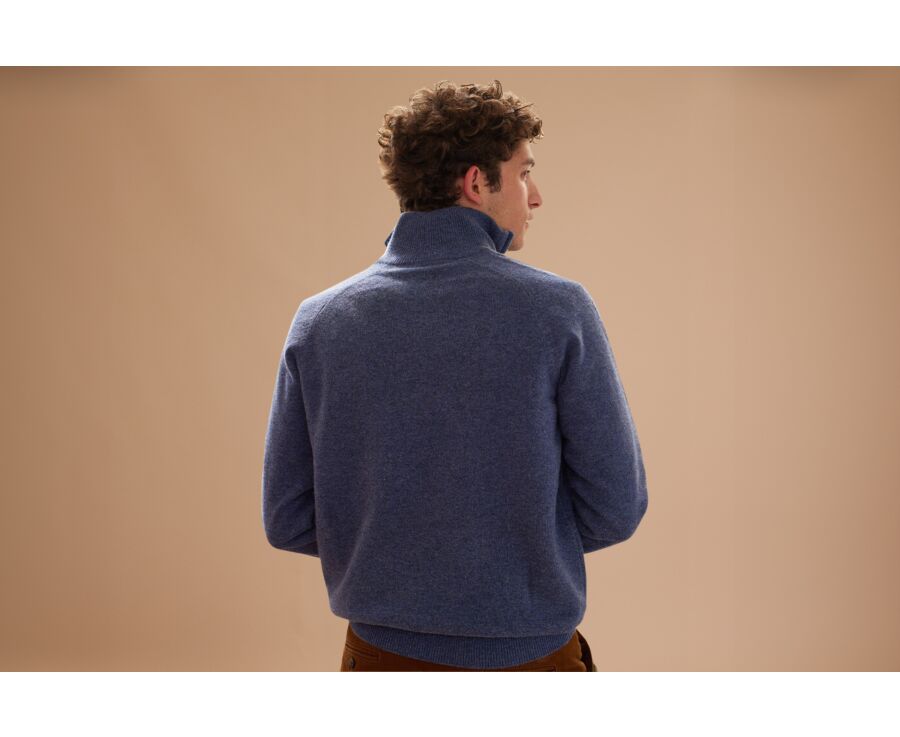 Pull homme laine col zippé Bleu Foncé Chiné - KENNETH