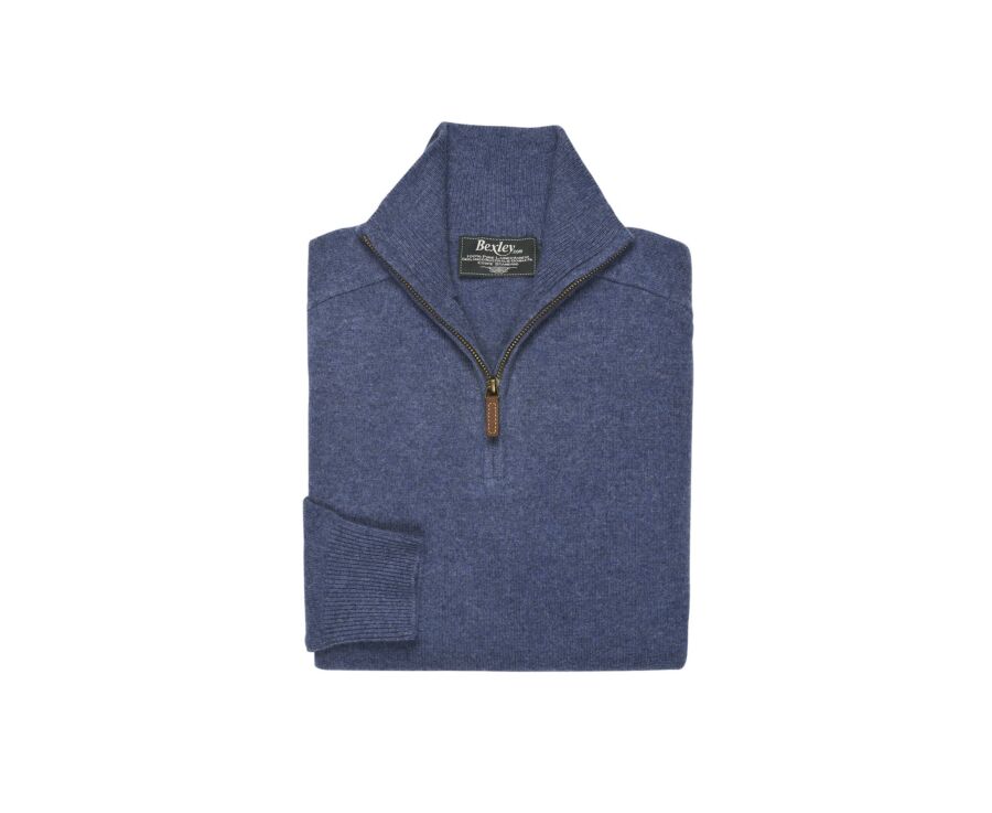 Pull homme laine col zippé Bleu Foncé Chiné - KENNETH
