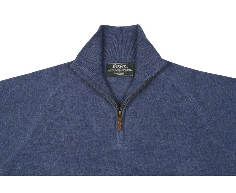 Pull homme laine col zippé Bleu Foncé Chiné - KENNETH