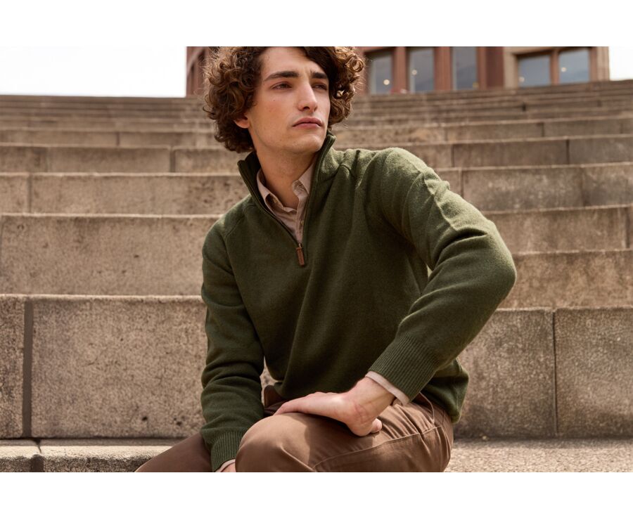 Pull homme laine col zippé Vert - KENNETH