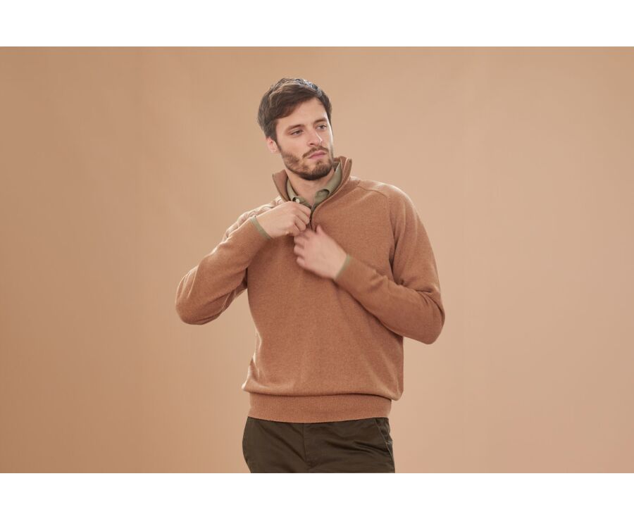 Pull col zippé homme laine Noisette Chiné - KENNETH