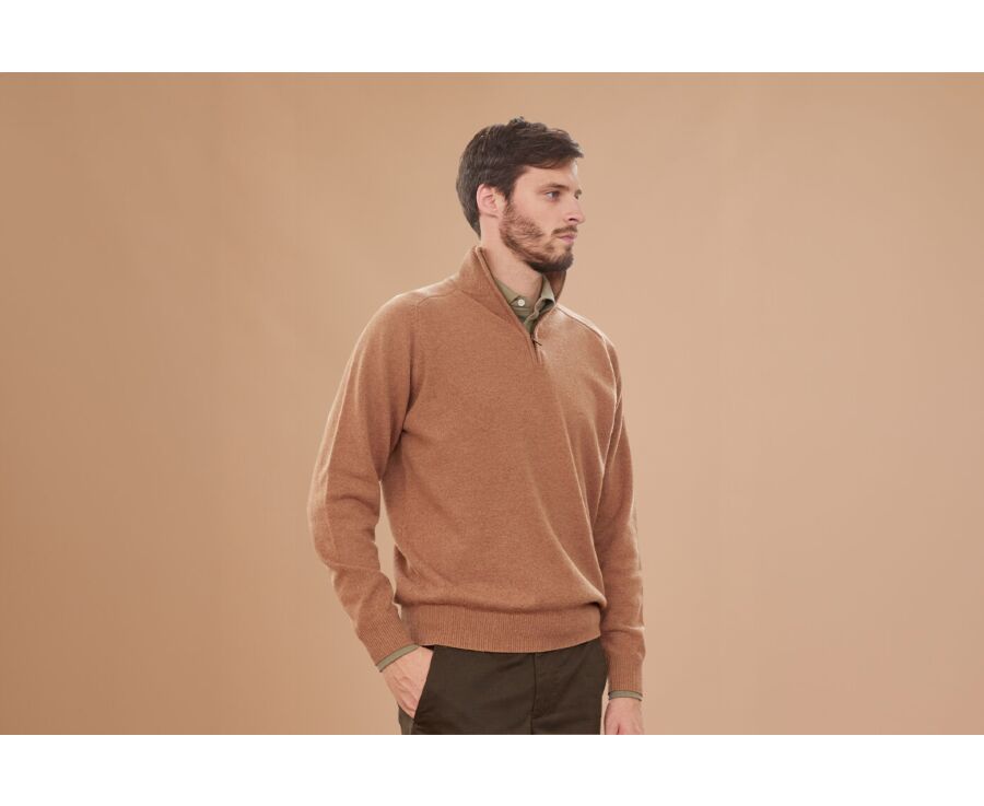 Pull col zippé homme laine Noisette Chiné - KENNETH
