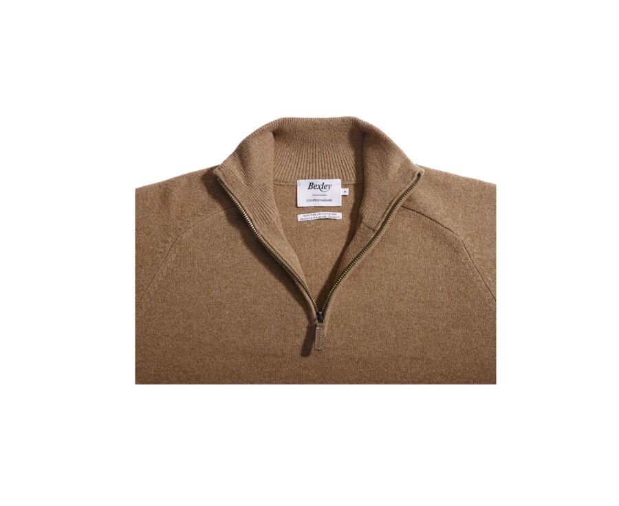 Pull col zippé homme laine Noisette Chiné - KENNETH