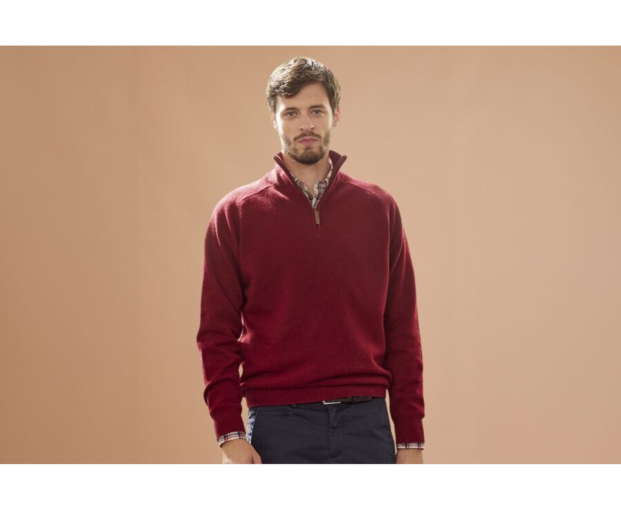 Pull homme laine col zippé Rouge Sombre - KENNETH