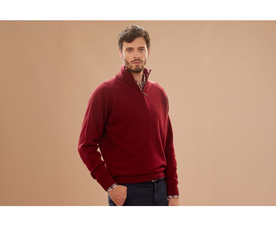Pull homme laine col zippé Rouge Sombre - KENNETH