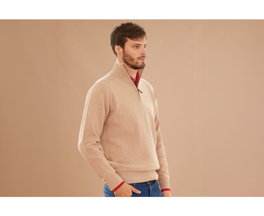 Pull homme laine col zippé Beige Chiné - KENNETH