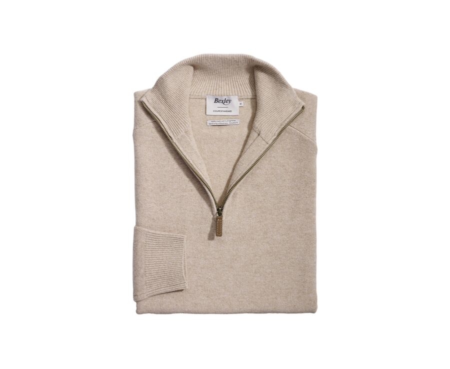 Pull homme laine col zippé Beige Chiné - KENNETH