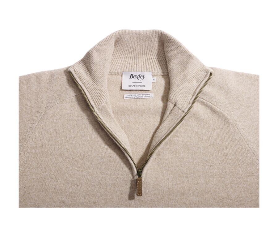 Pull homme laine col zippé Beige Chiné - KENNETH