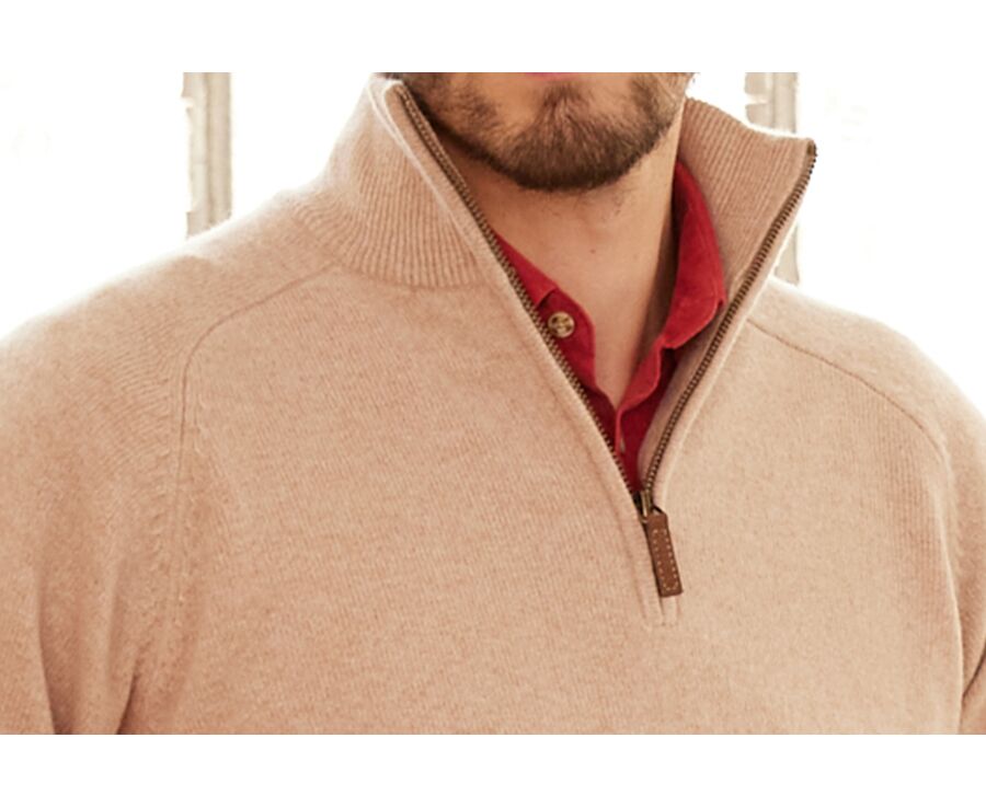 Pull homme laine col zippé Beige Chiné - KENNETH