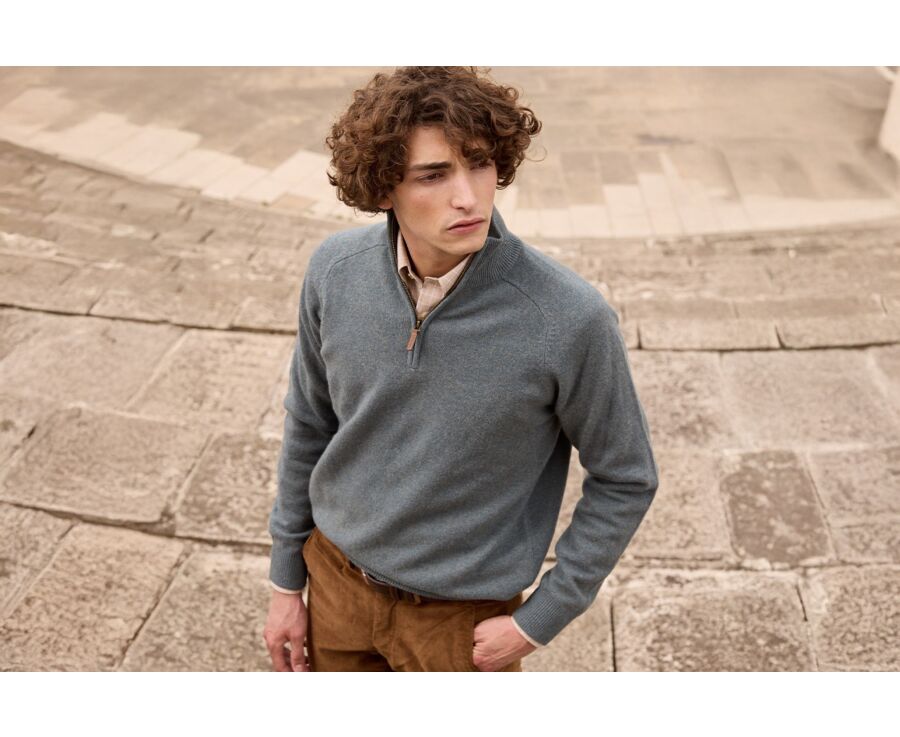 Pull homme laine col zippé Vert Chiné - KENNETH