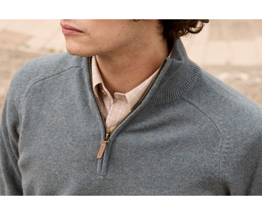 Pull homme laine col zippé Vert Chiné - KENNETH