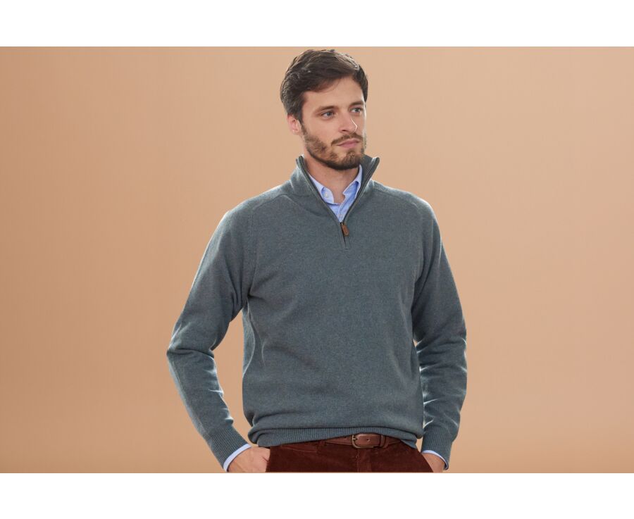 Pull homme laine col zippé Vert Chiné - KENNETH