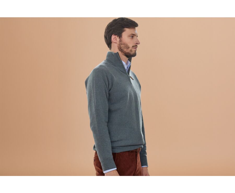 Pull homme laine col zippé Vert Chiné - KENNETH