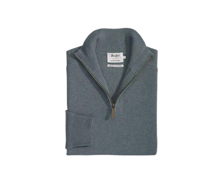 Pull homme laine col zippé Vert Chiné - KENNETH