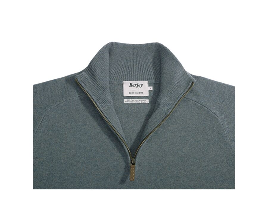 Pull homme laine col zippé Vert Chiné - KENNETH
