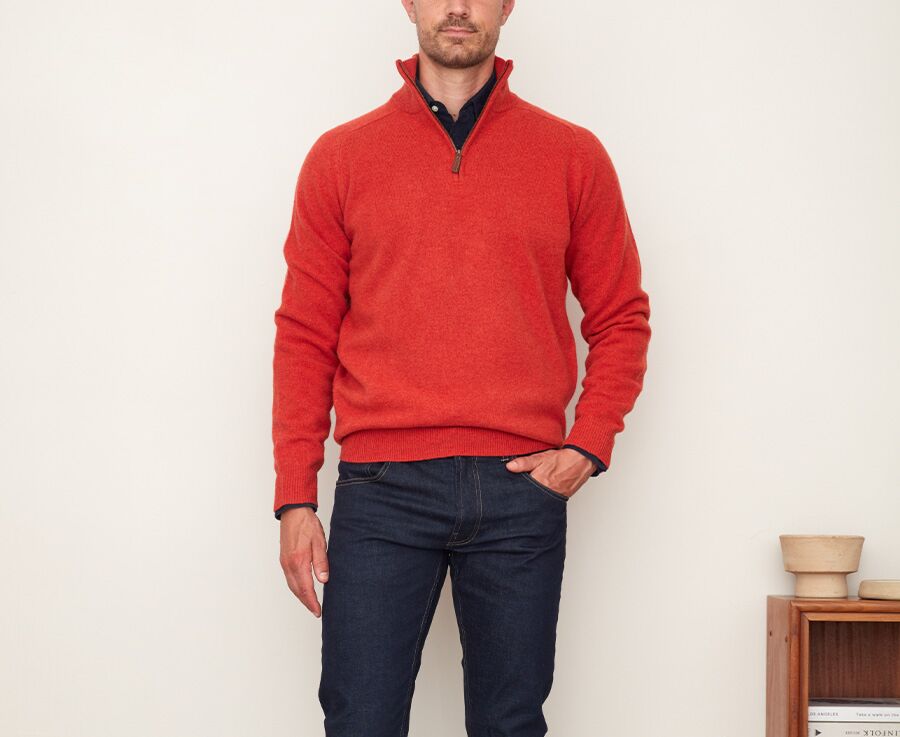 Pull col zippé homme laine Feu chiné - KENNETH