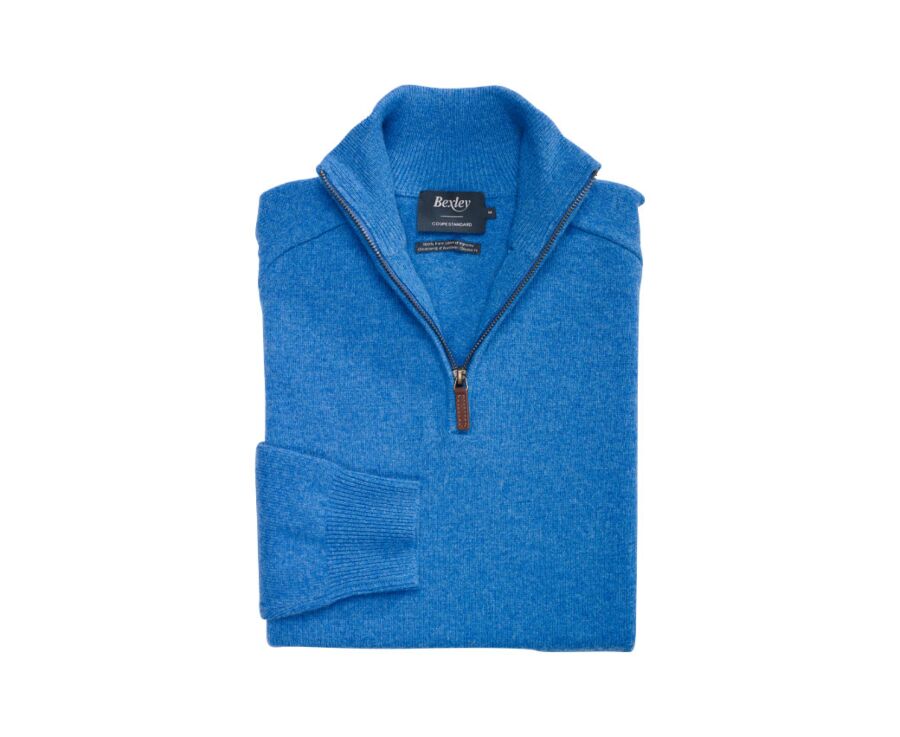 Pull homme laine col zippé Bleu mer - KENNETH