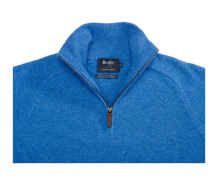 Pull homme laine col zippé Bleu mer - KENNETH