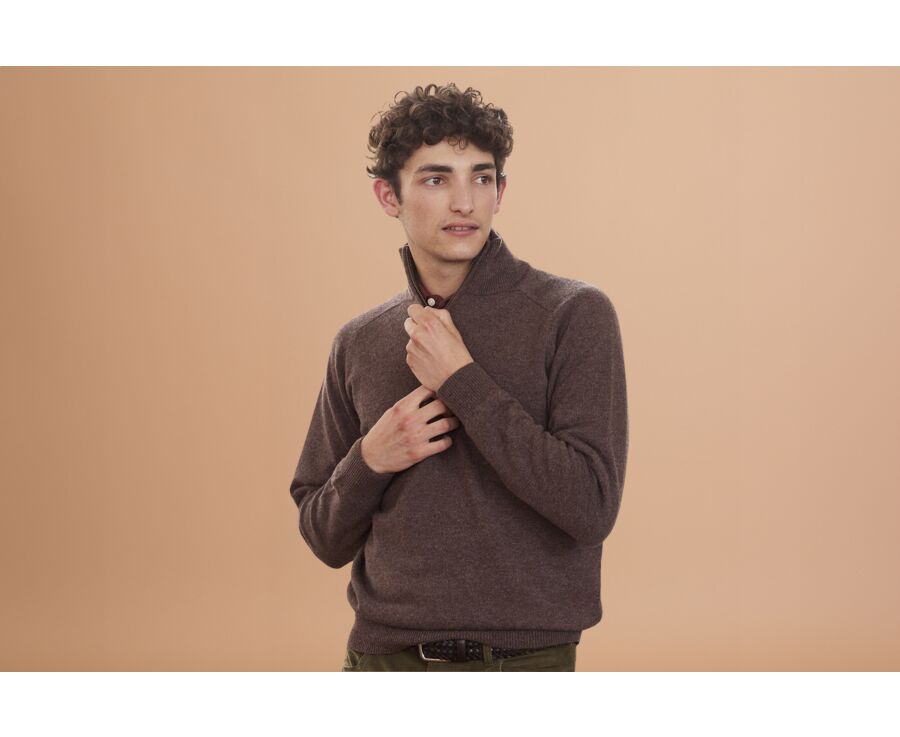 Pull homme laine col zippé Marron Brun - KENNETH