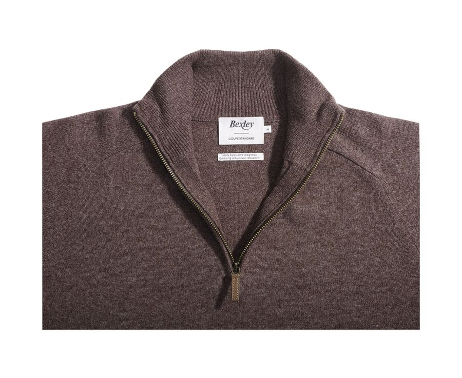 Pull homme laine col zippé Marron Brun - KENNETH