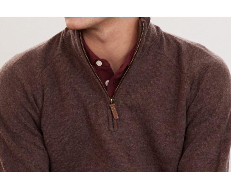 Pull homme laine col zippé Marron Brun - KENNETH