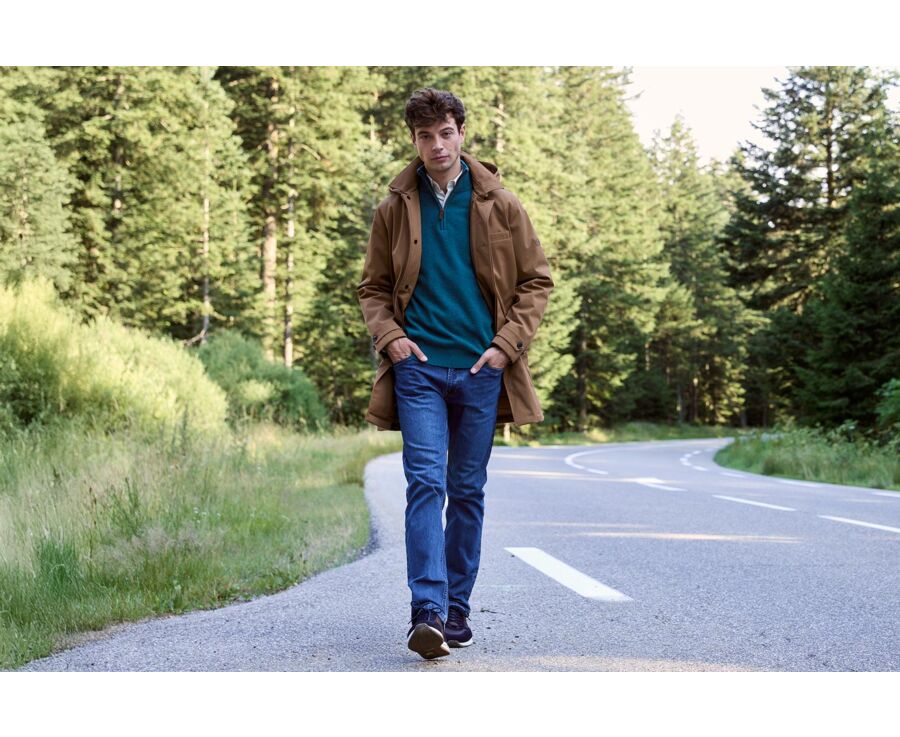 Pull homme laine col zippé - Vert Foncé Chiné - KENNETH