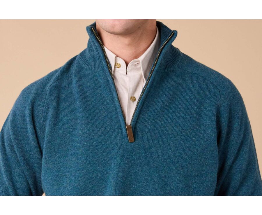Pull homme laine col zippé - Vert Foncé Chiné - KENNETH