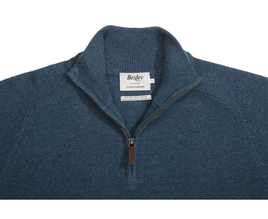 Pull homme laine col zippé - Vert Foncé Chiné - KENNETH