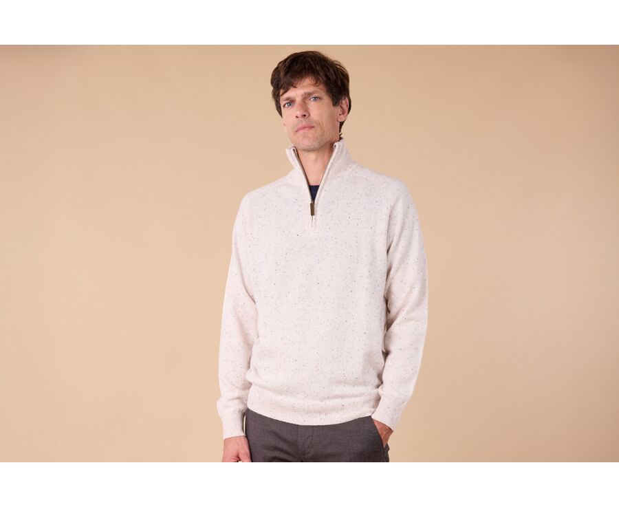 Pull homme laine col zippé - Blanc Cassé - KENNETH