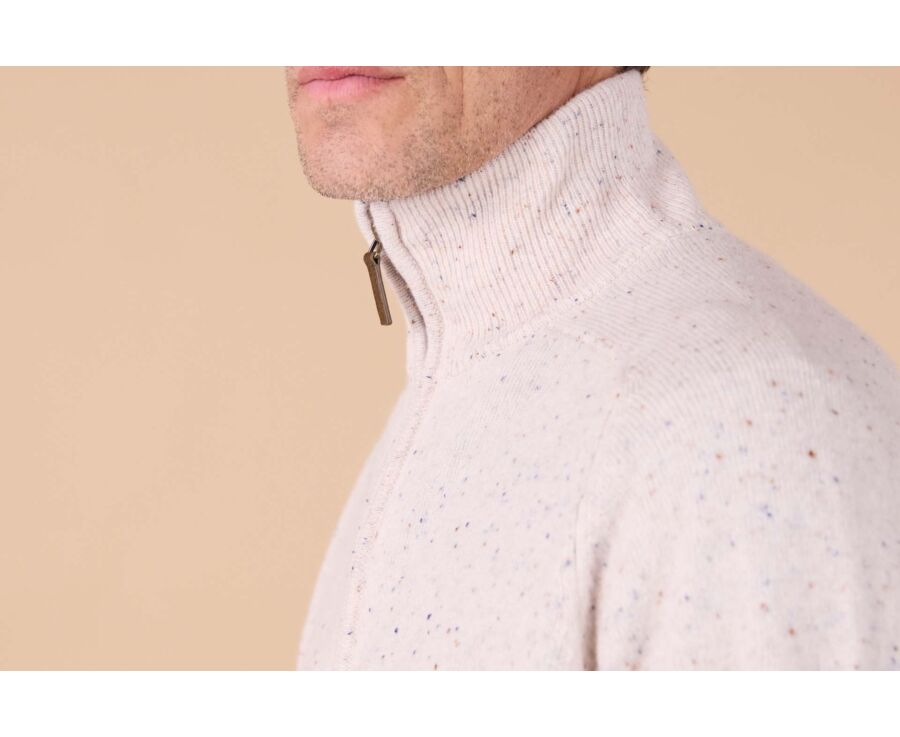 Pull homme laine col zippé - Blanc Cassé - KENNETH