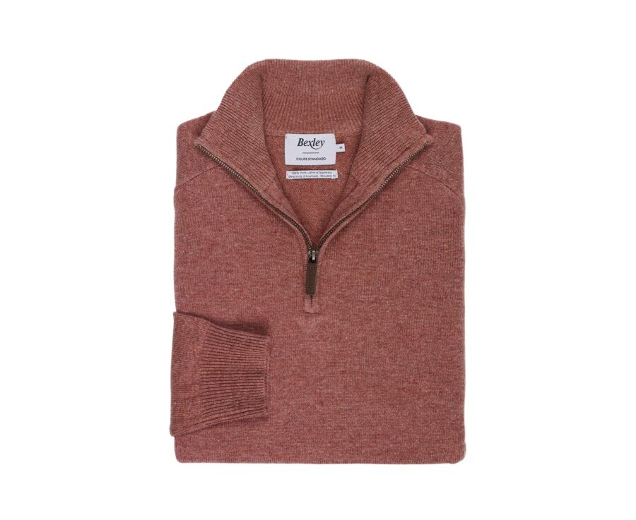 Pull homme col zippé rouille chiné en laine d'agneau - KENNETH