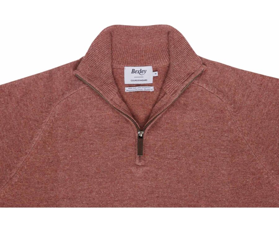 Pull homme col zippé rouille chiné en laine d'agneau - KENNETH