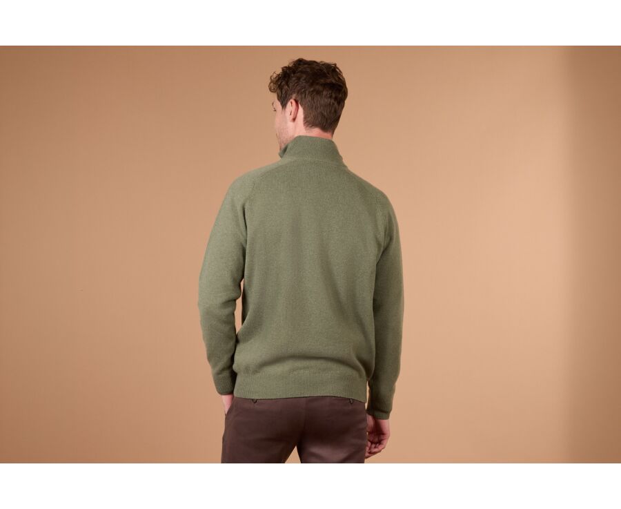 Pull homme col zippé eucalyptus chiné en laine d'agneau - KENNETH